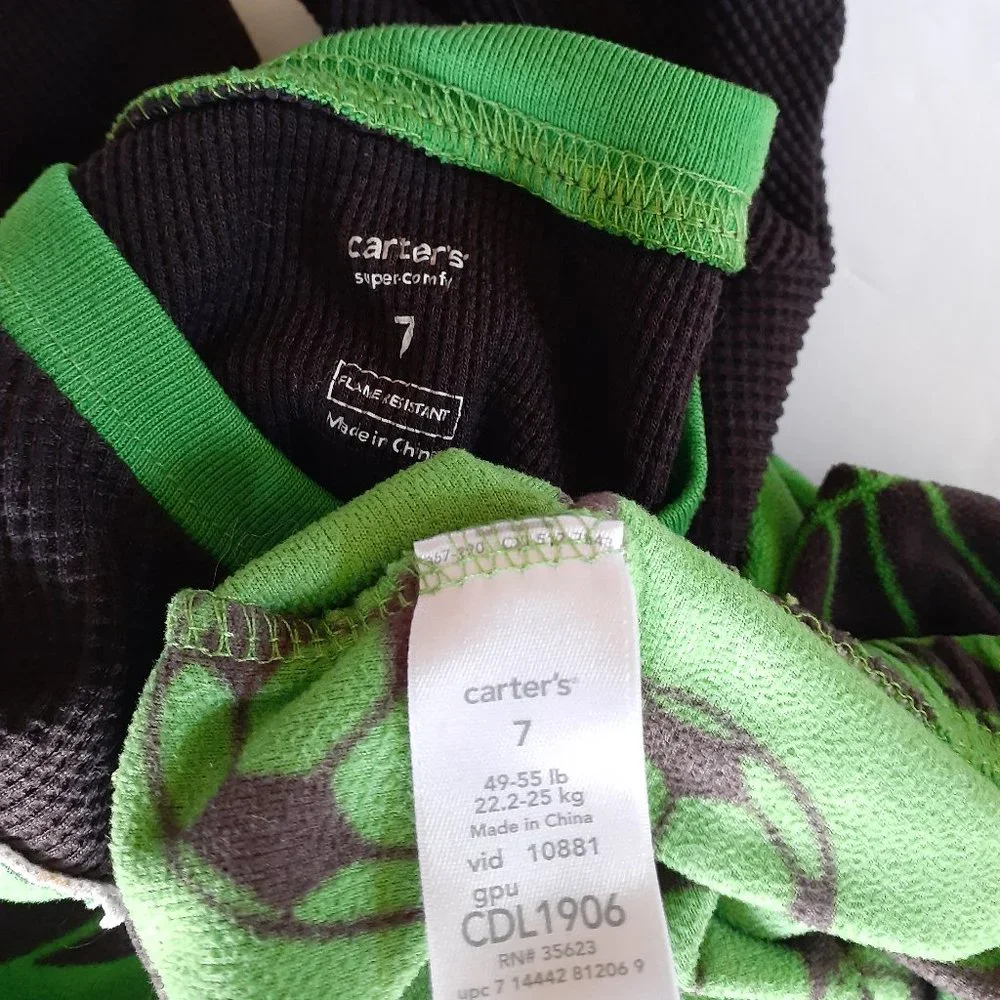 Carter's Boys Pajamas 2 Piece Sports Shirt Pants Waffle Fleece Long Sleeve 7